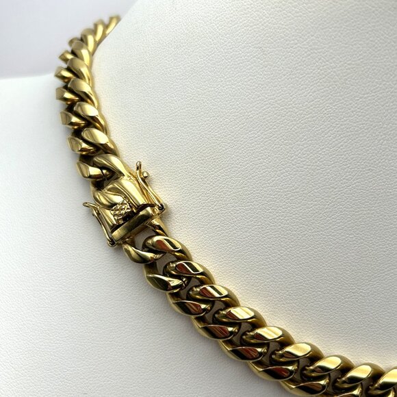 Past Midnight Heavy Gold Tone Cuban Link Necklace 18” Statement Jewelry 131g - Picture 7 of 14